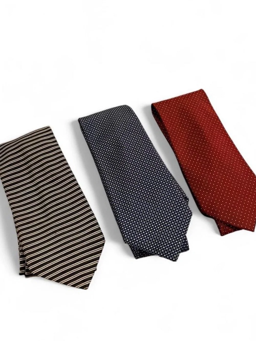 Jos. A. Bank Silk Neck Ties Lot of 3 Red Polka Dot, Navy Microdot & Black Stripe